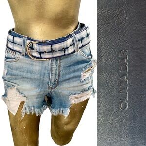 OLIVIA DAR Designer LEATHER and Canvas TIE DYE BELT Size Large